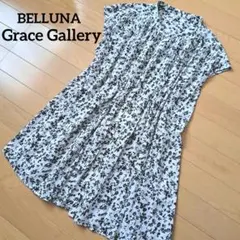 未使用　タグ付き　ベルーナ　チュニック　ブラウス　フレンチスリーブ　小花　白×黒