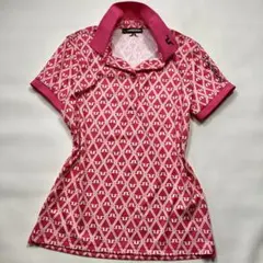 美品✨　ジェイリンドバーグ ゴルフ　ポロシャツ　ピンク　総柄　JLロゴ刺繍　M