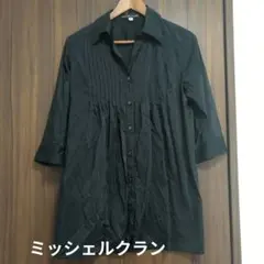 黒のシャツワンピース 長袖プリーツデザインのサムネイル