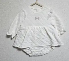 新品 コトリ cottoli キルト レース リボン 長袖ロンパース 80 白