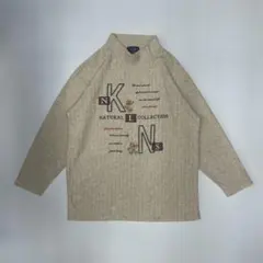レトロ 刺繍デザイン ハイネックトップス ベージュ ゆるだぼ 古着女子　韓国