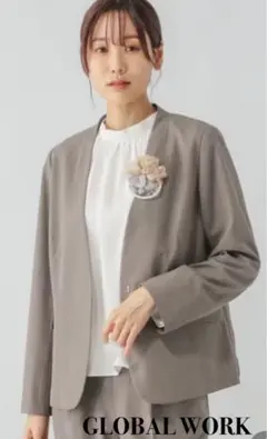 美品 グローバルワーク　ウツクシルエットノーカラージャケット　Mサイズ