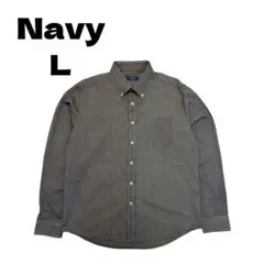 Navy ボタンダウンシャツ シャンブレー グレー L 古着