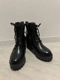 厚底レースアップヒールブーツ ブラック