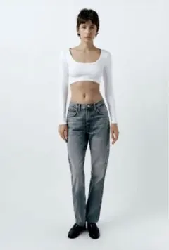 zaraロングスリーブ リブ クロップド　トップス