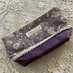 ハンドメイド　花柄ポーチ パープル