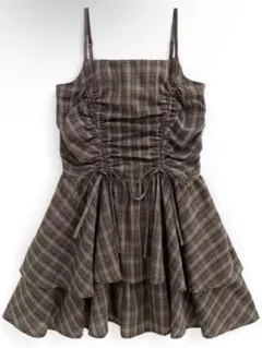 【美品】GRL グレイル チェック柄ドロストリボンミニワンピース[dk1357]