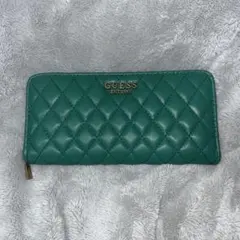 GUESS 水色 長財布 総柄】ストラップ付 大容量 カード12枚収納可 