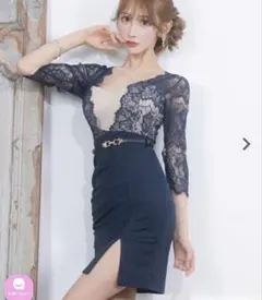 美品レース長袖ネイビーミニワンピース キャバドレス