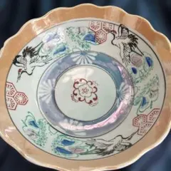 (600箱10)アンティークな鶴模様の波型陶磁器うつわ皿1枚