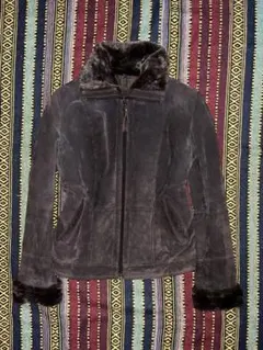 ブラウン　ムートンジャケット ファー襟付き　グランジ