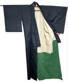 紬 横縞 絣文様 グリーン八掛 Sサイズのサムネイル