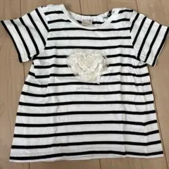 petit main ボーダー ハートモチーフ Tシャツ 100