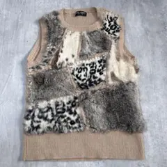 C327 タグ付き SUPER BEAUTY 希少 ラビットファー切替ベスト F