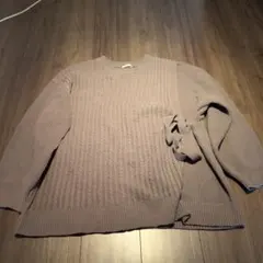 ケーブル編みリボン付きセーター XL 薄茶