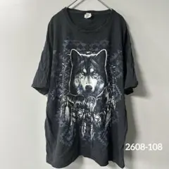 00s フルーツオブザルーム アニマル柄 Tシャツ 半袖 ウルフ XL 黒 綿