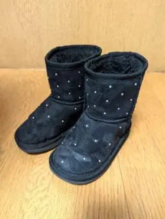 ビジュー付き　ムートン風　キッズブーツ　ブラック　恐らく17cm