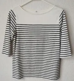 ストライプボートネックTシャツ 3/4袖