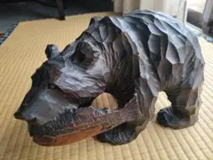 熊の置物　鮭　木彫り　アンティーク風　飾り　縁起物　民芸品　昭和レトロ