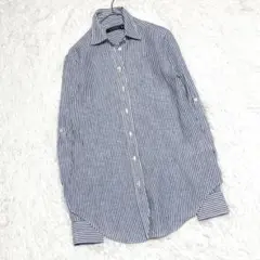 ローレンラルフローレン リネン100% 長袖シャツ ストライプ 袖ロールアップ