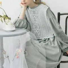TSUHARUbySamansa Mos2 ランダム刺繍レース切替ワンピース S - メルカリ