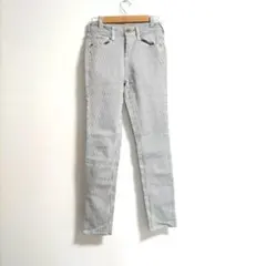 〈ネイビー〉スキニーパンツ　細身　ストライプ　白✕紺　Мのサムネイル