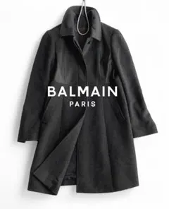 バルマン　ノーカラーコート　ロングコート　カシミヤ　ウール　羊革　大きいサイズ バルマン ノーカラーコート ロングコート カシミヤ ウール 羊革