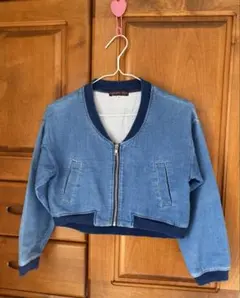 デニム風スエットショートジャケット　バックプリント　❤︎130 ❤︎