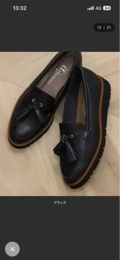 タッセル付き黒レザー ローファー　ダイアナ　DIANA