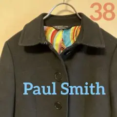 【美品】✨ポールスミス✨ブラックレーベル　黒リボン　マルチストライプ　コート38