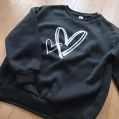 SHEIN ブラック トレーナー 10Y ハートプリント