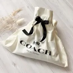 COACH コーチ 保存袋 巾着リボン付き 大容量 縦44横50 バッグ収納 白