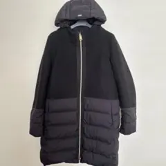 Herno ブラック フード付きウール切替ダウンジャケット