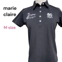 【美品】 マリクレール　スポーツ　ポロシャツ M 黒 ロゴ刺繍 フランスカラー