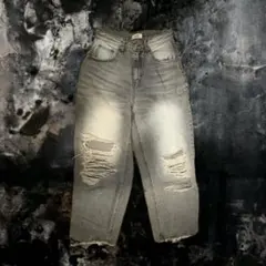 Raucohouseダメージ加工 グレー ワイドレッグデニム 韓国