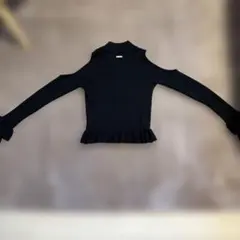 リブ編み ブラック タートルネック M