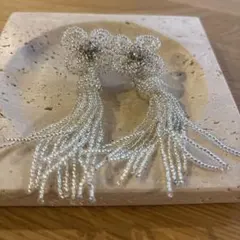 シルバー ビーズ フラワー タッセル ウエディング用イヤリング