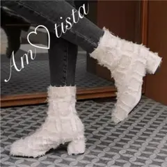 ダメージデニム♡クリーム♡ショートブーツ