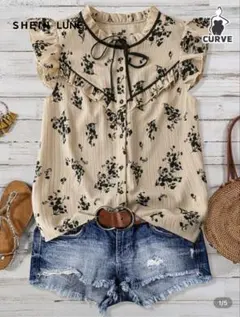 SHEIN LUNE フラワープリント ノースリーブシャツ