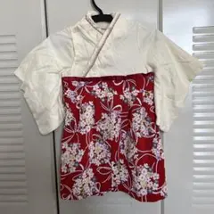 SWEET MOMMY お食い初め 赤 花柄 80センチ 着物 袴 3点セット