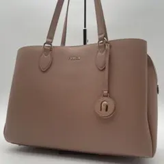 【美品】FURLA フルラ トートバッグ チャーム　ミネルヴァL レザー　ピンク