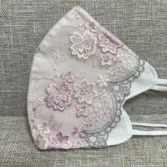 不織布マスクカバー 125 花柄花刺繍チュールレース ハンドメイド