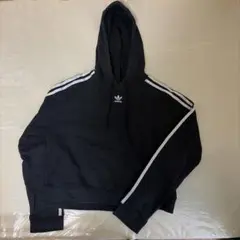美品 コラボ】Y-3×adidas ショート丈パーカー ロゴプリント ブラック 