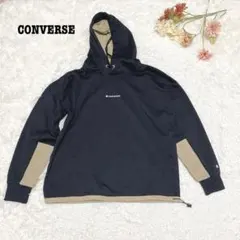 s.1066【コンバース】長袖 パーカー ブラック×ベージュ ロゴ刺繍 Mサイズ