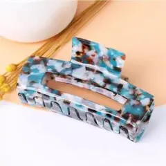 ヘアクリップ　ブルー×ブラウン　スクエア　10cm アセテート　韓国