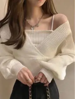 バックリボンカシュクールニットトップス