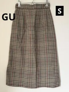 GU チェック柄 Sサイズ美品 タイトスカートSブラウンチェック ミモレ丈 膝丈