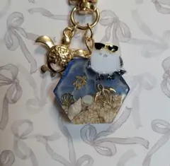レジン ねこ チャーム ⑥ブルー系ドライフラワー パール入り お花