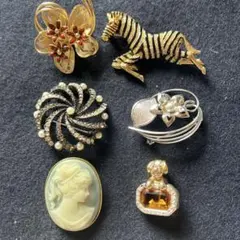 多様なデザインのブローチセット6点