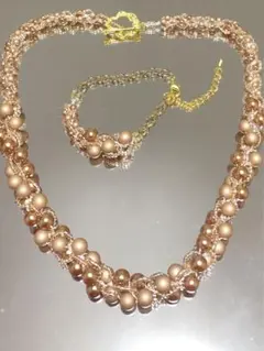 ビーズクロッシェゴージャスシャンパンネックレス&ブレスレット507